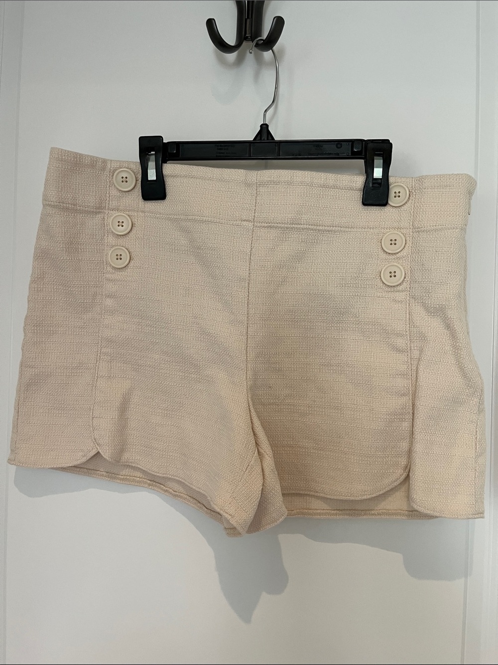LOFT High-Waist Button-Detail Cream Shorts